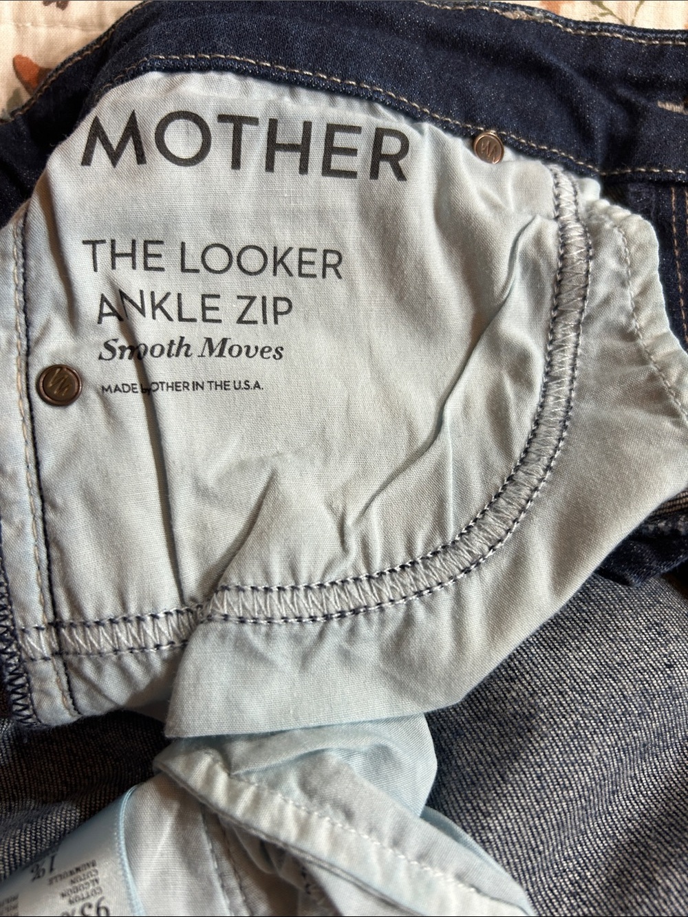 MOTHER The Looker Ankle Zip Jeans — Light Blue with Dark Indigo Trim